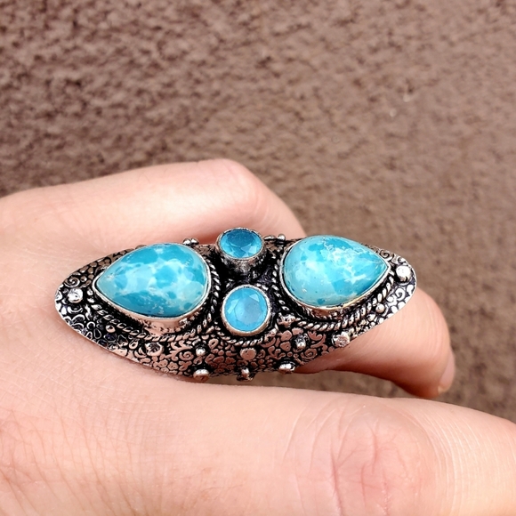 New Mosaic Jasper & Chalcedony 925 Silver Statement Ring. - Picture 12 of 16